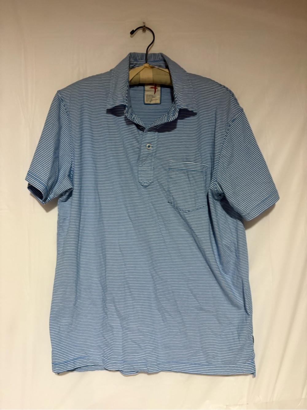 Relwen Men's Light Blue Striped Polo Shirt with Chest Pocket